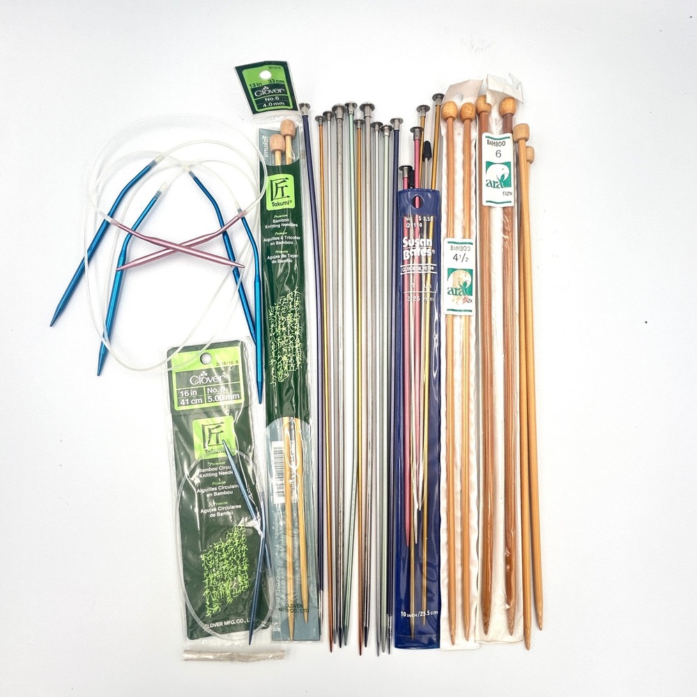 Clover Takumi Susan Bates Knitting Needle Lot Bamboo Circular Straight Aluminum